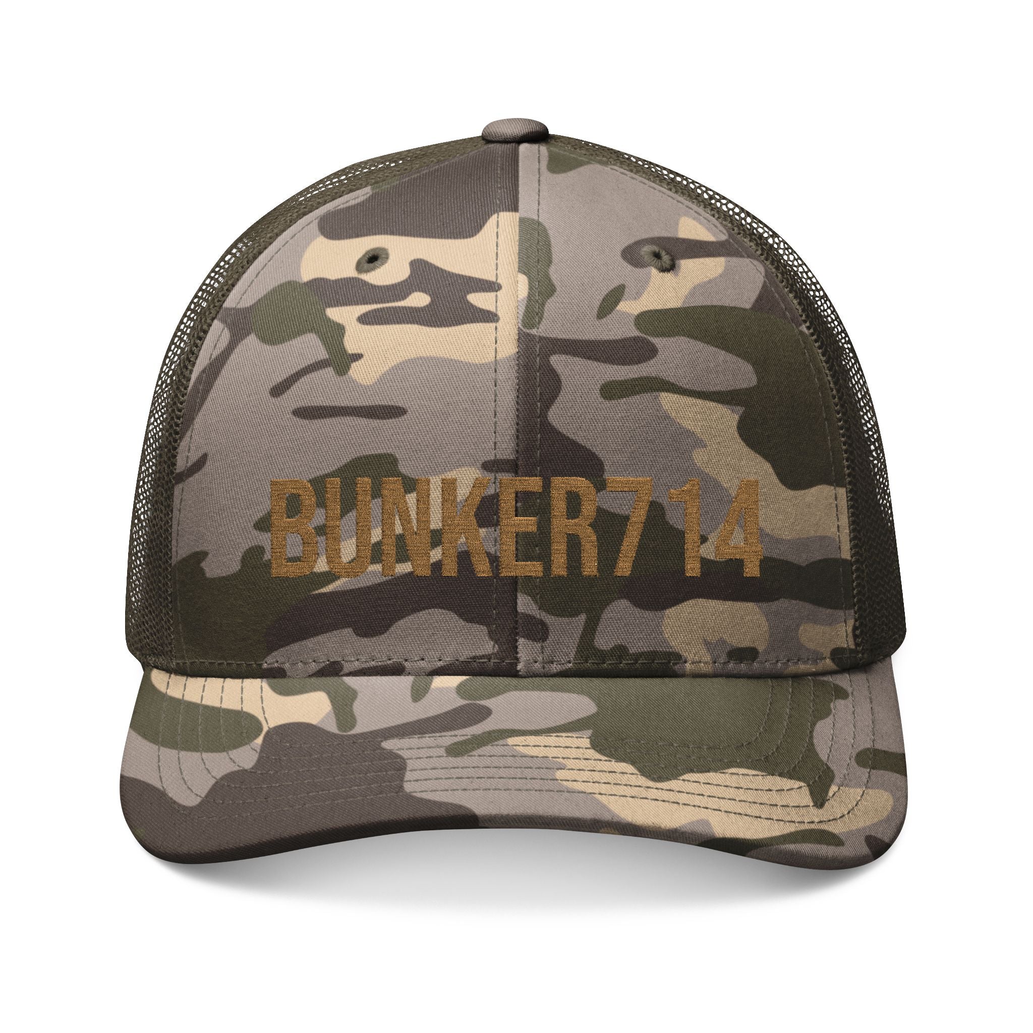 Embroidered Camo Trucker Hat – BUNKER714 Rustic Patch Cap