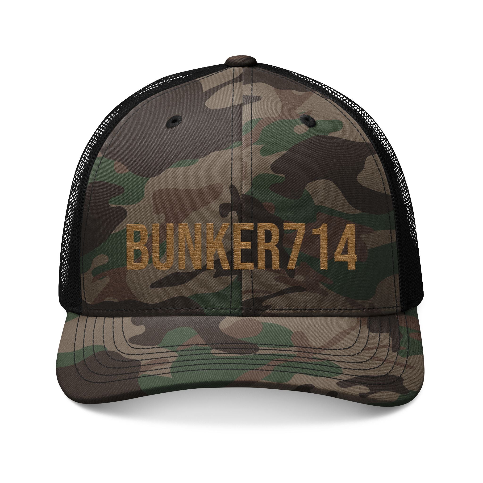 Embroidered Camo Trucker Hat – BUNKER714 Rustic Patch Cap
