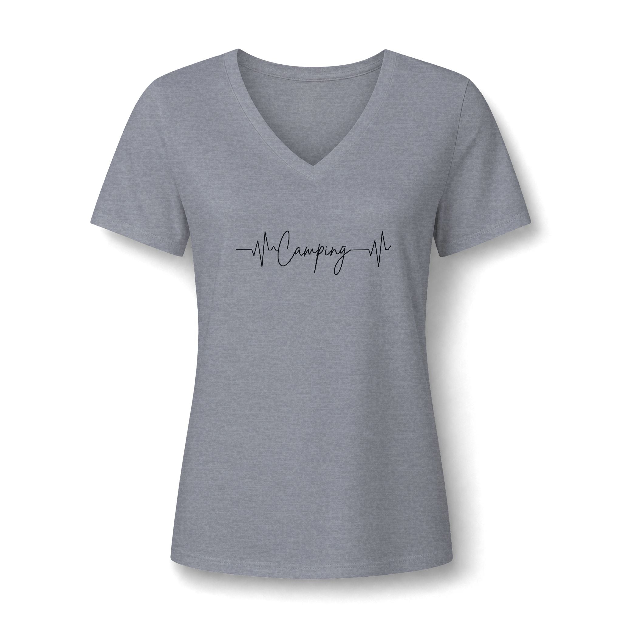 Camping Heartbeat Jogging V-Neck Tee — "Jogging" Fitness Shirt for Women