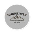 Round Sticker — BUNKER714 Mountain Logo "Adventure With Purpose" (Indoor/Outdoor, Est. 2026)