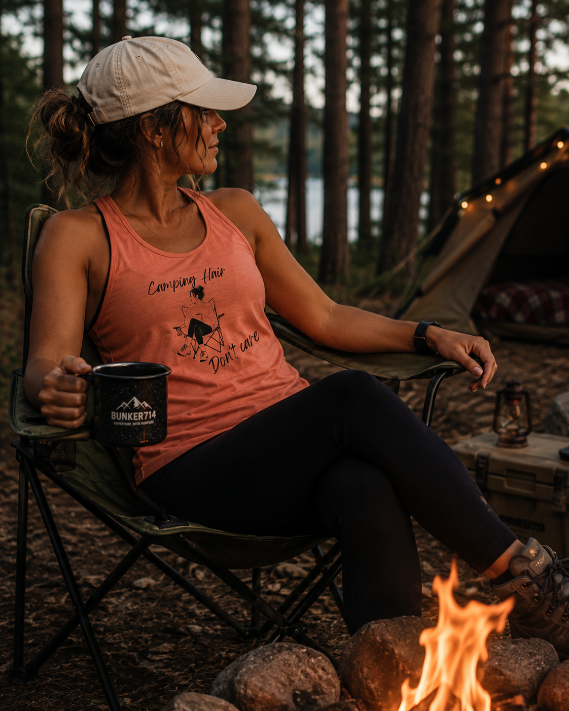 Camping Hair, Don't Care Women's Racerback Tank