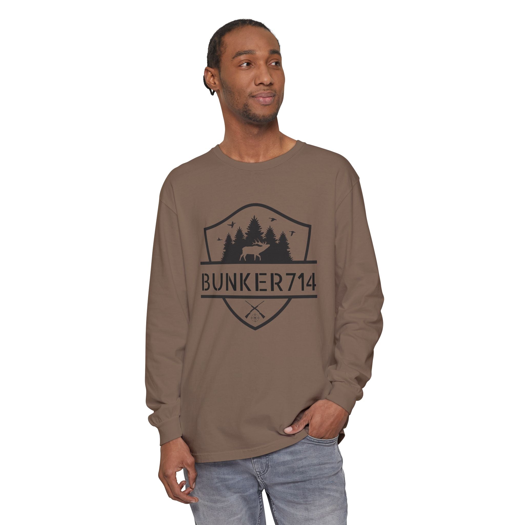Bunker714 Shield Long-Sleeve Tee — Outdoor Logo Shirt