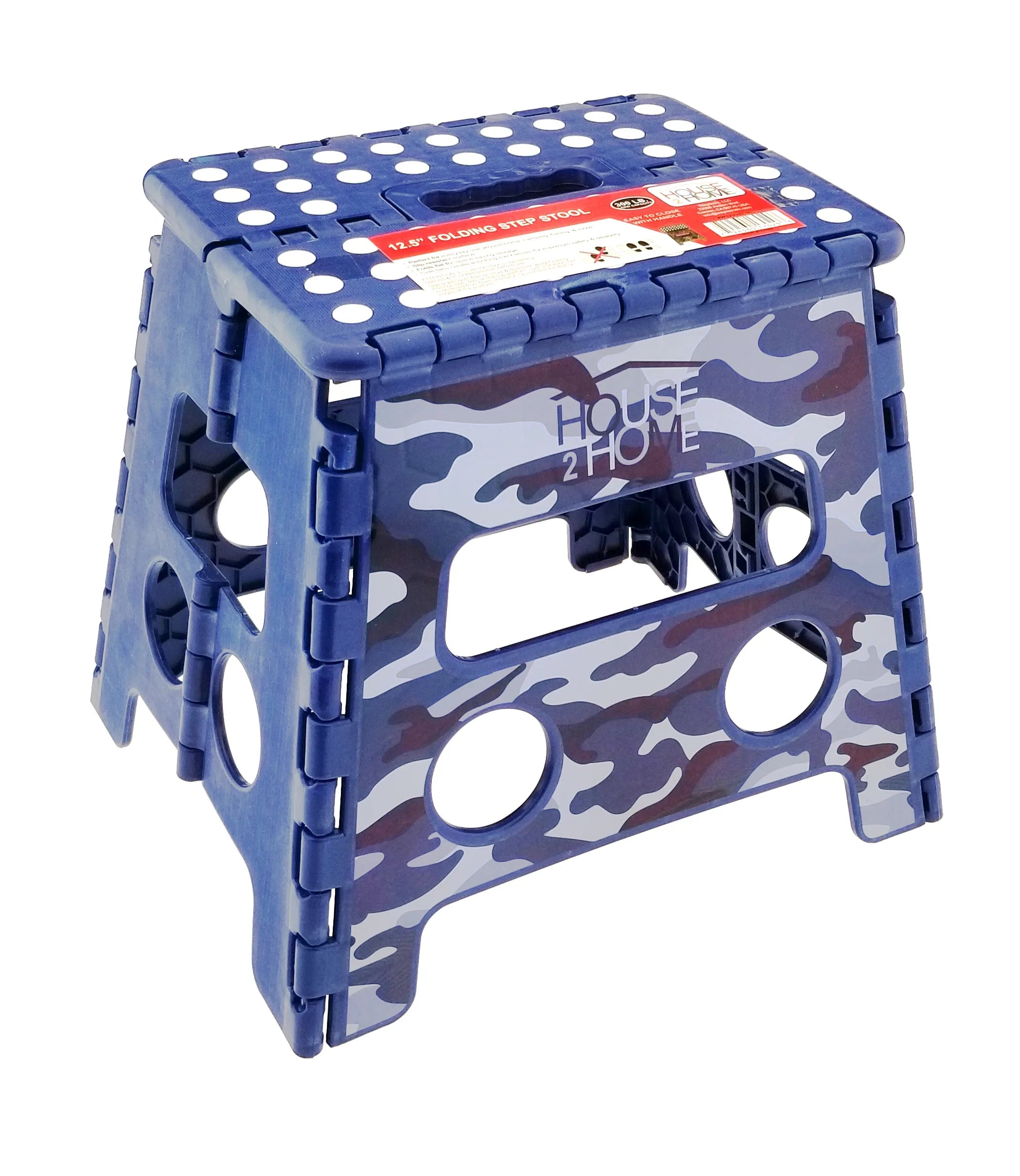 HOUSE 2 HOME  12.5" BLACK CAMOU STEP STOOL WITH PRINTING AND DOT GRIP