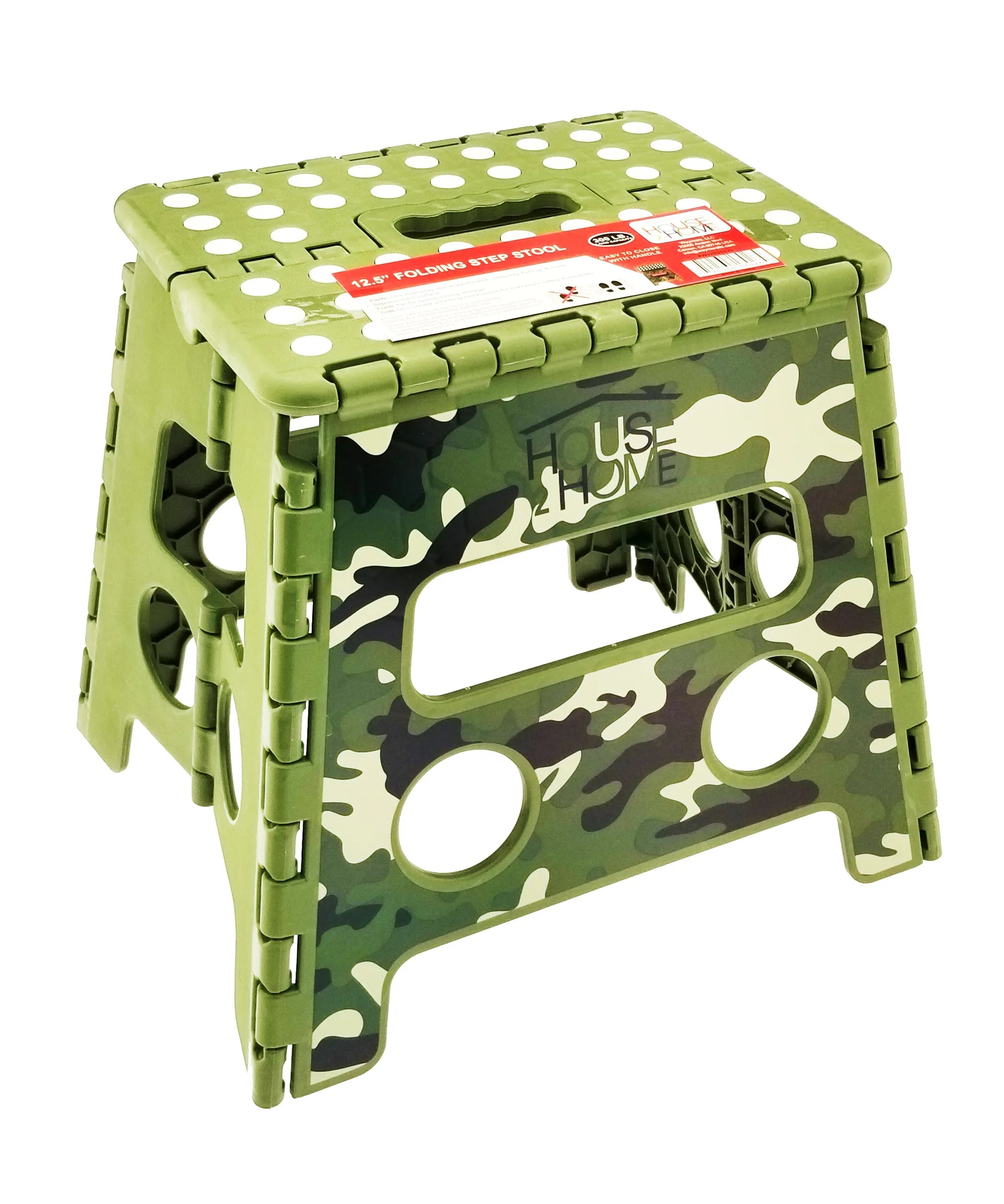 HOUSE 2 HOME  12.5" BLACK CAMOU STEP STOOL WITH PRINTING AND DOT GRIP