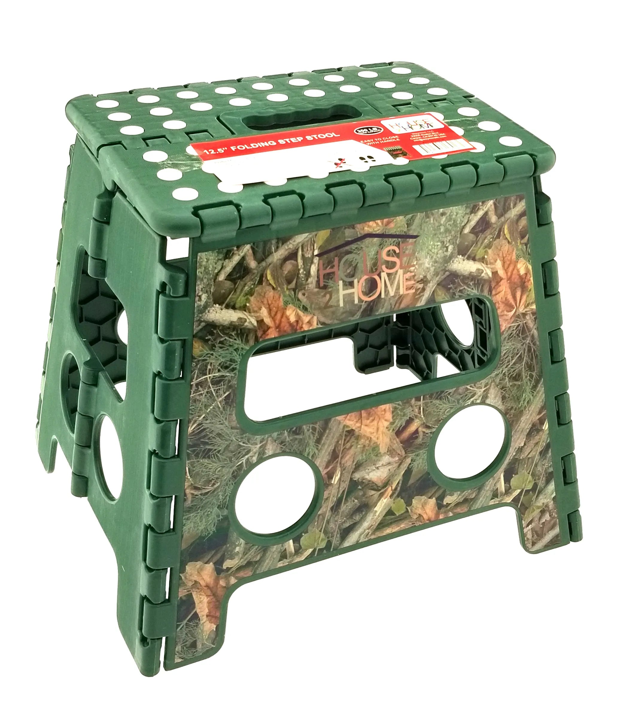 HOUSE 2 HOME  12.5" BLACK CAMOU STEP STOOL WITH PRINTING AND DOT GRIP