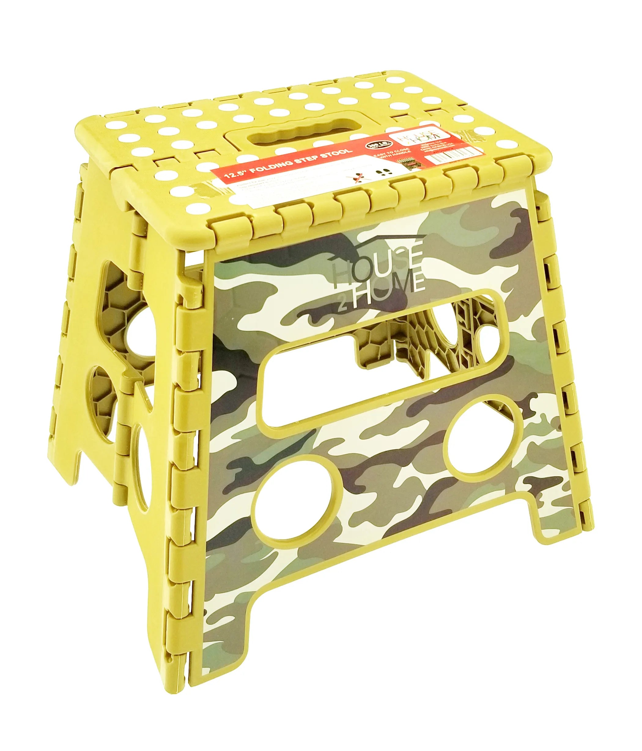 HOUSE 2 HOME  12.5" BLACK CAMOU STEP STOOL WITH PRINTING AND DOT GRIP