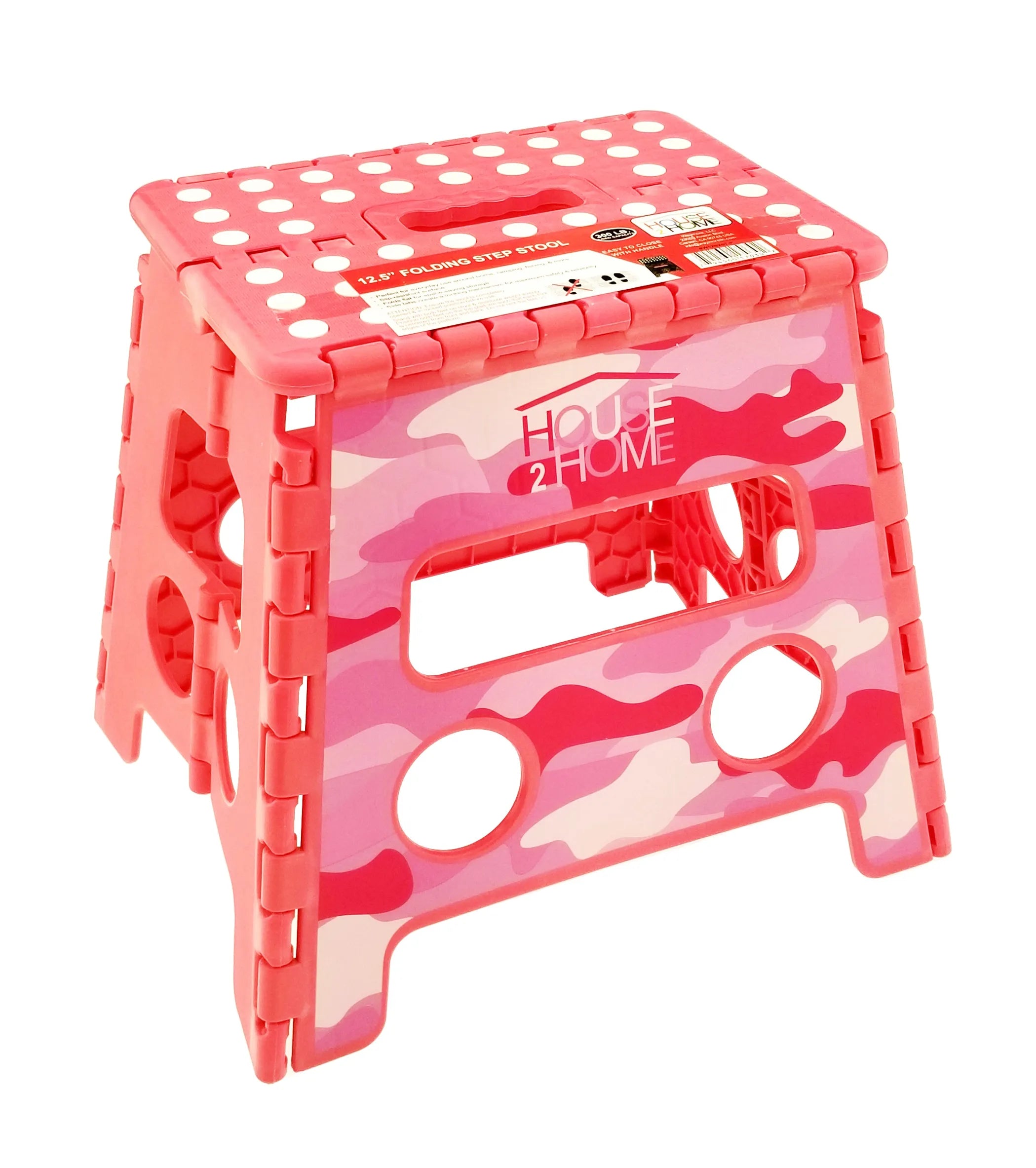 HOUSE 2 HOME  12.5" BLACK CAMOU STEP STOOL WITH PRINTING AND DOT GRIP
