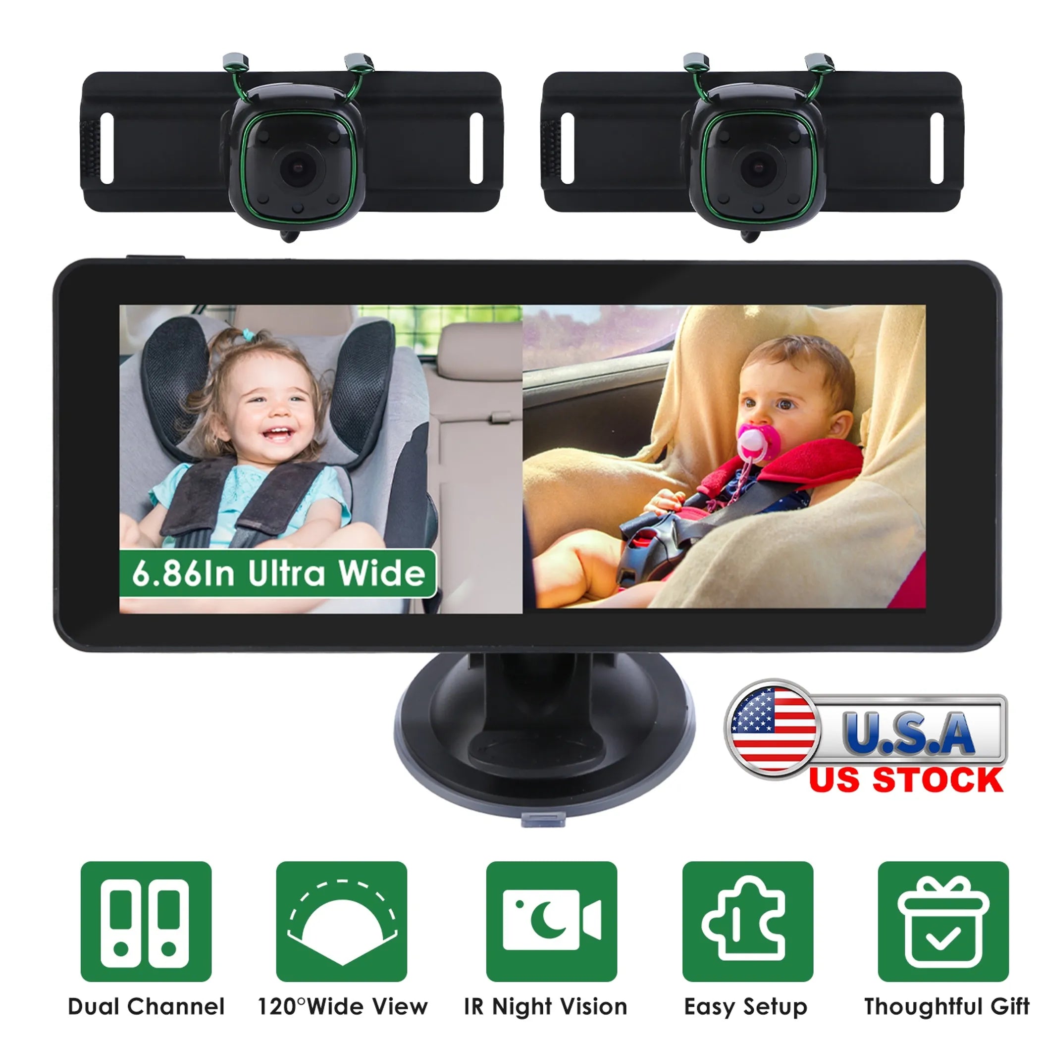 1080P Baby Car Camera for 2 Kids Dual Channel Car