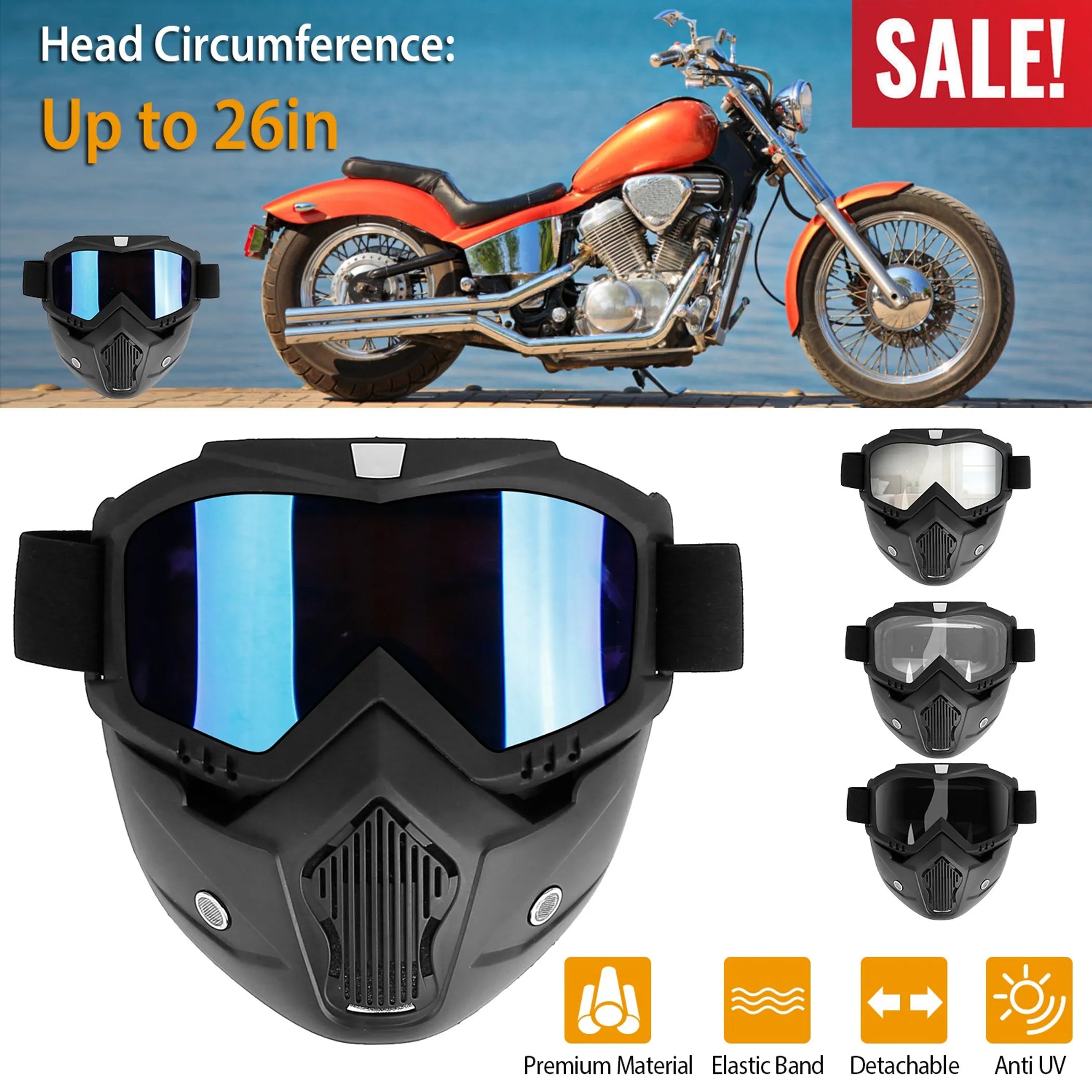 Motorcycle Goggles Removable Face Mask