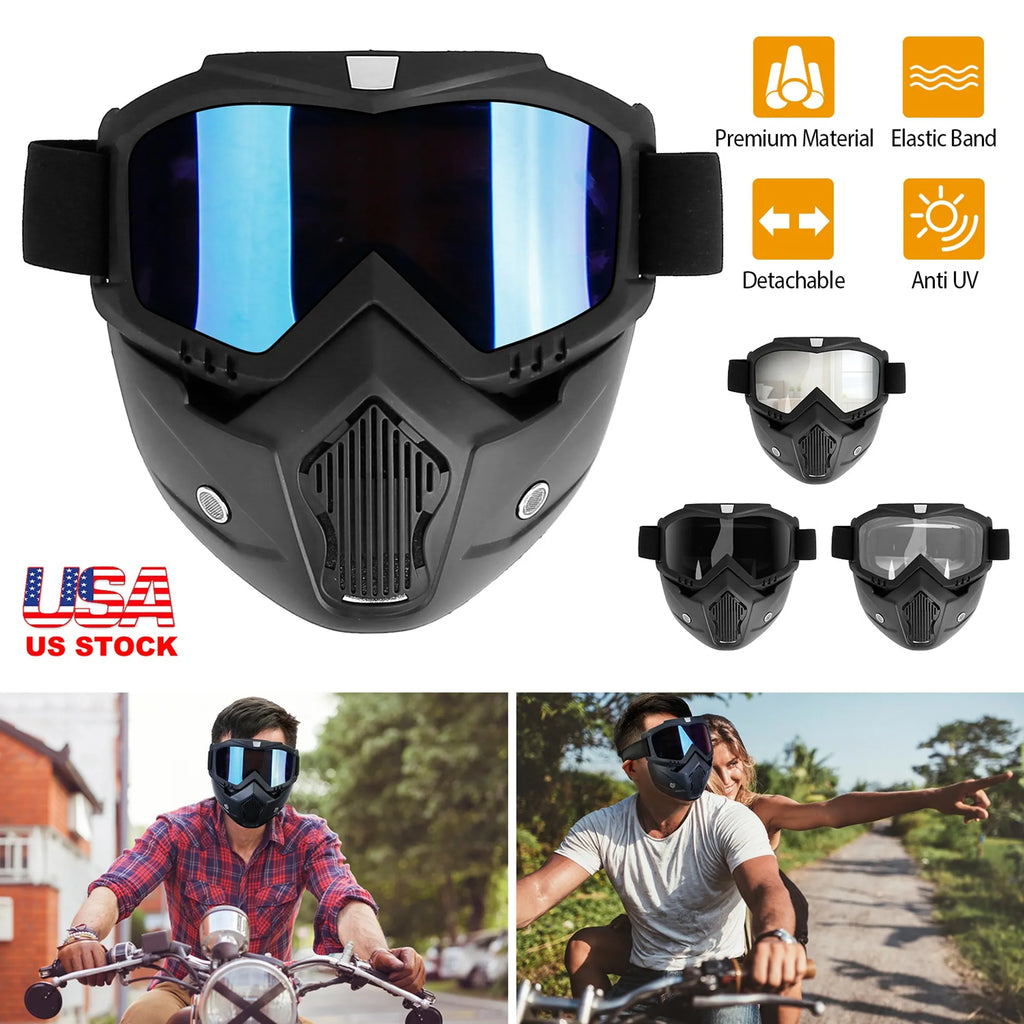 Motorcycle Goggles Removable Face Mask