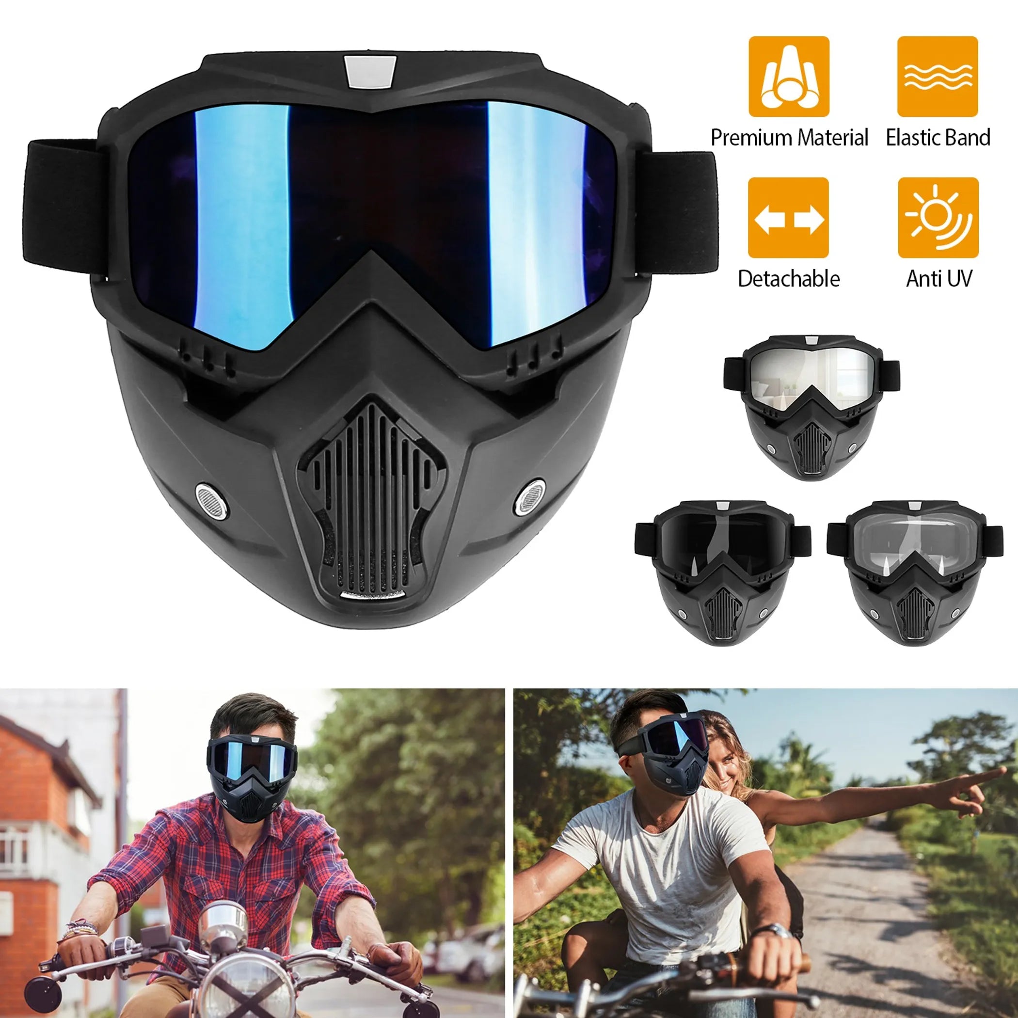 Motorcycle Goggles Removable Face Mask