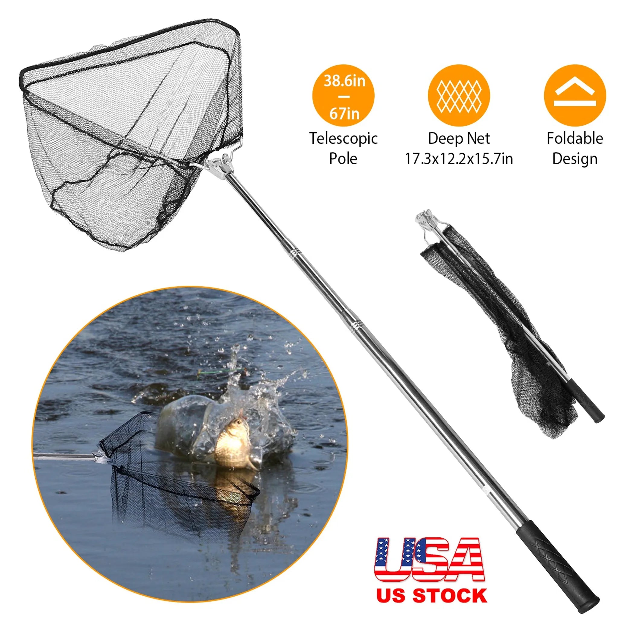 Foldable Fish Landing Net Collapsible Handle Fishing