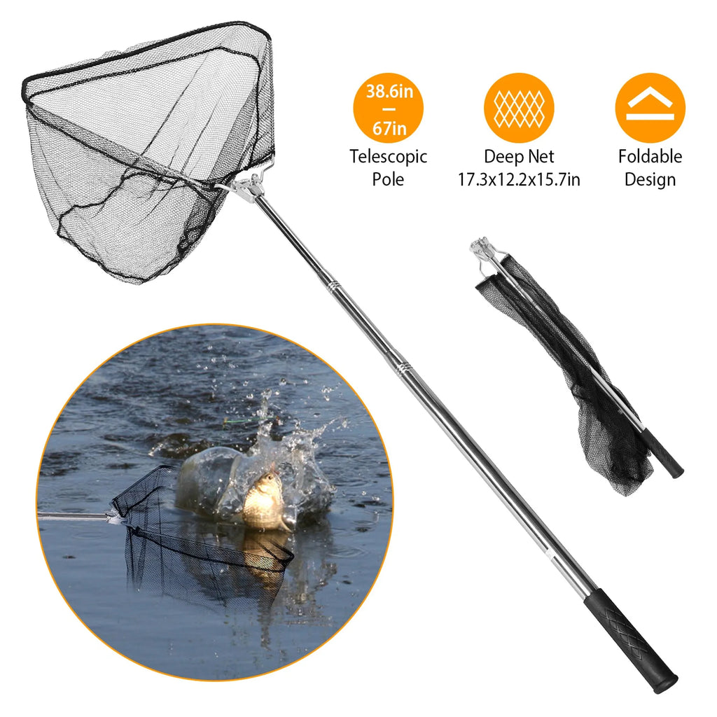 Foldable Fish Landing Net Collapsible Handle Fishing