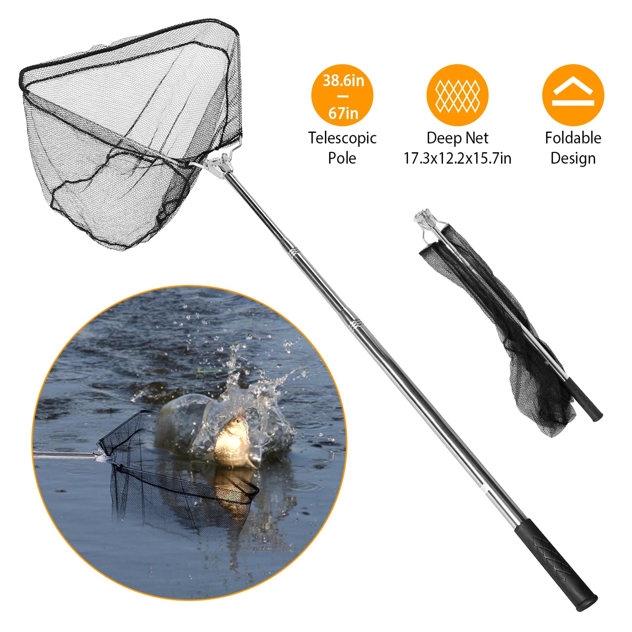 Foldable Fish Landing Net Collapsible Handle Fishing