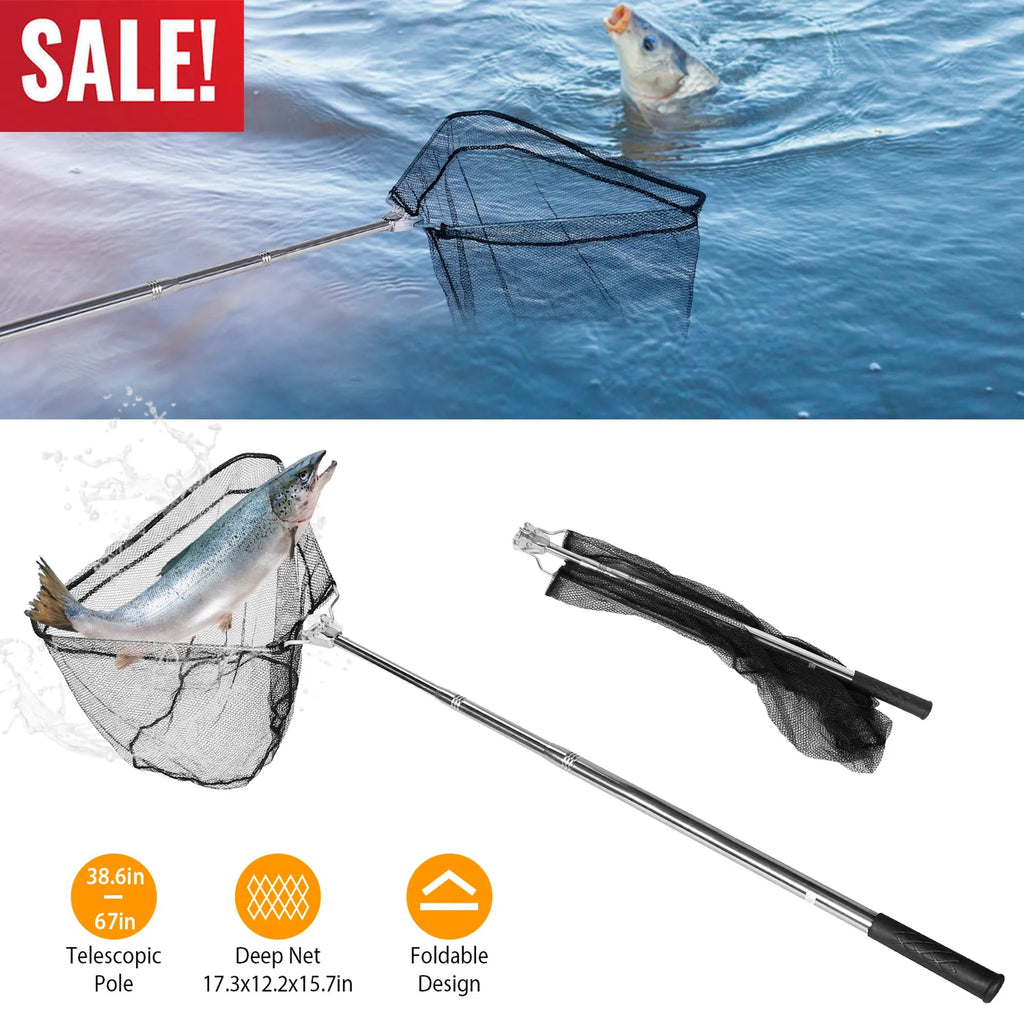 Foldable Fish Landing Net Collapsible Handle Fishing