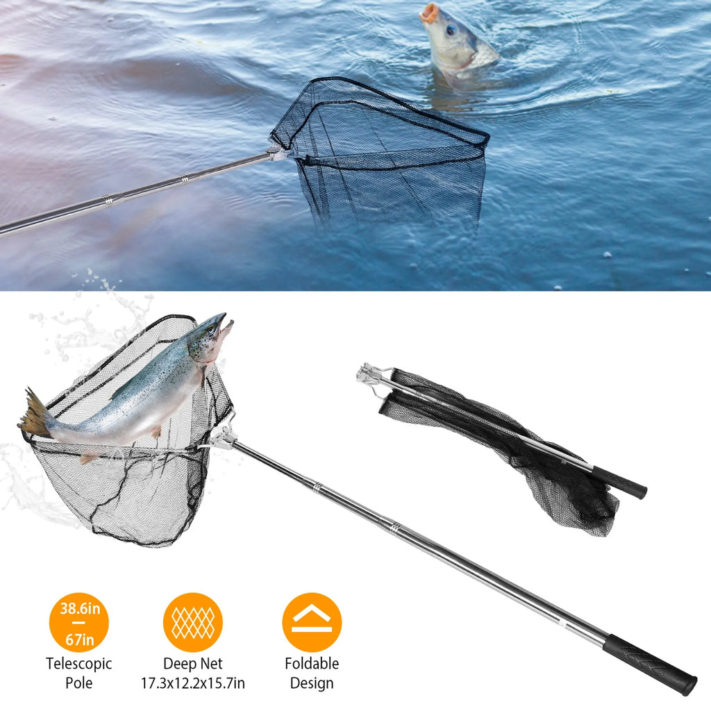 Foldable Fish Landing Net Collapsible Handle Fishing