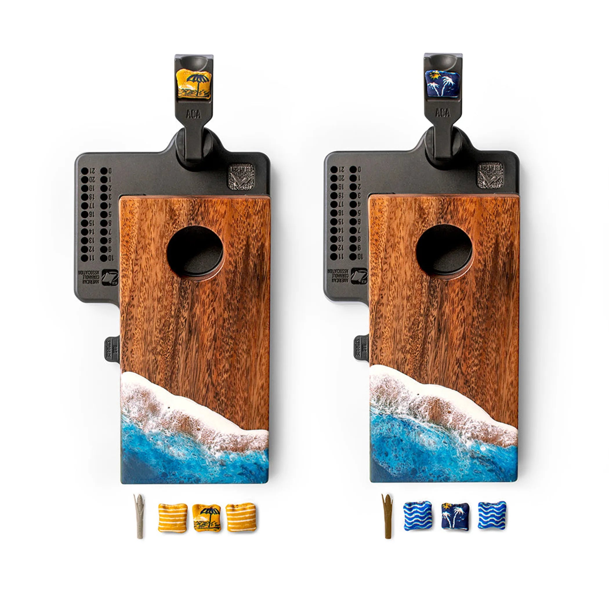 The Beach Epoxy Resin Mahogany Pathfinder Art Mini Tabletop Cornhole Game