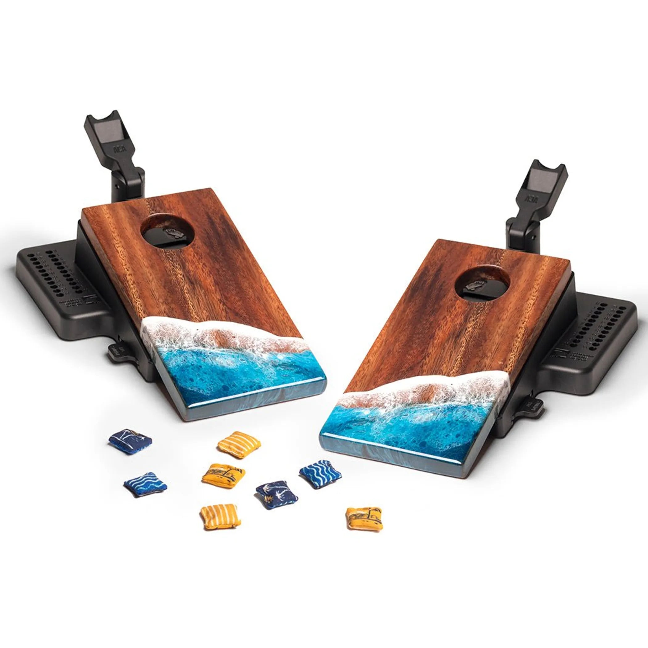 The Beach Epoxy Resin Mahogany Pathfinder Art Mini Tabletop Cornhole Game