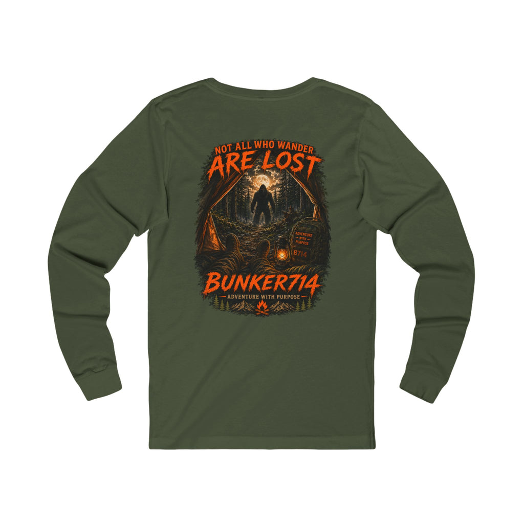 BUNKER714 “Not All Who Wander Are Lost” Bigfoot Camping Long Sleeve T-Shirt