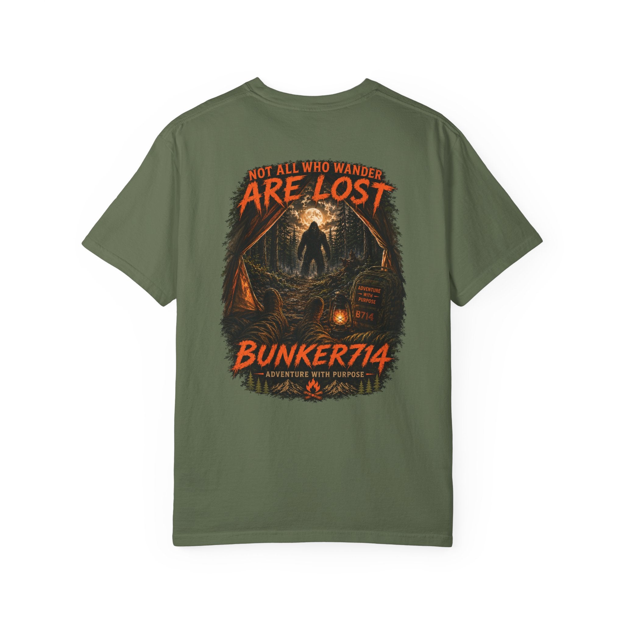 BUNKER714 “Not All Who Wander Are Lost” Bigfoot Camping T-Shirt