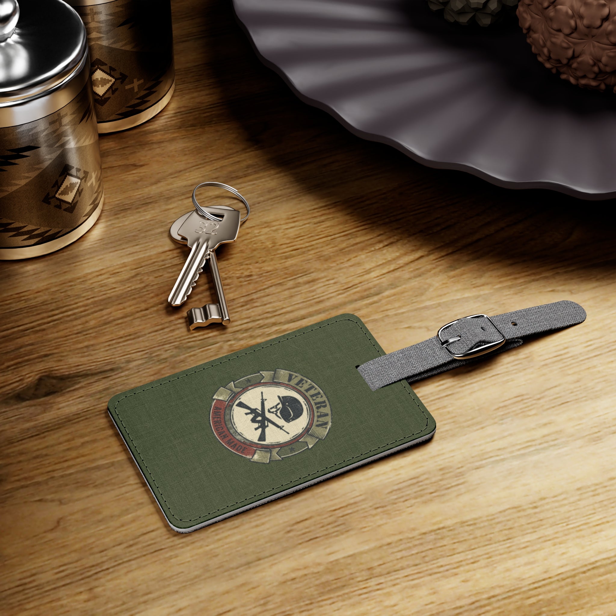 Military Veteran Olive Green Luggage Tag – 'Veteran' Emblem Rectangle