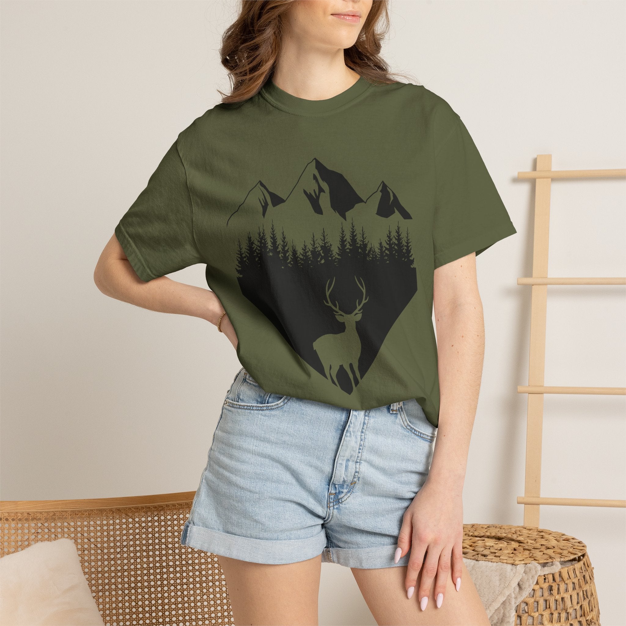 Mountain Forest Deer T-Shirt — Outdoor Nature Graphic Tee
