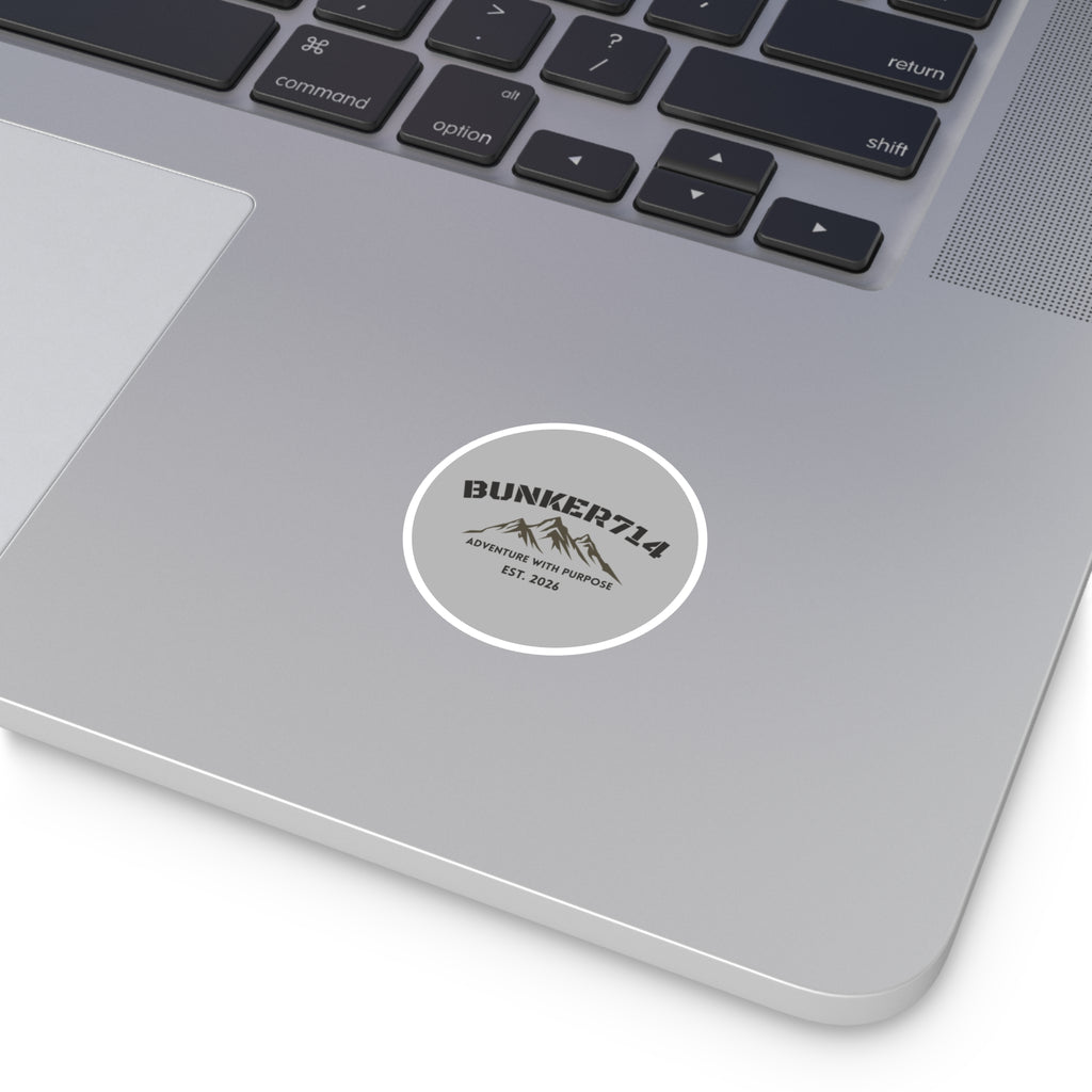 Round Sticker — BUNKER714 Mountain Logo "Adventure With Purpose" (Indoor/Outdoor, Est. 2026)