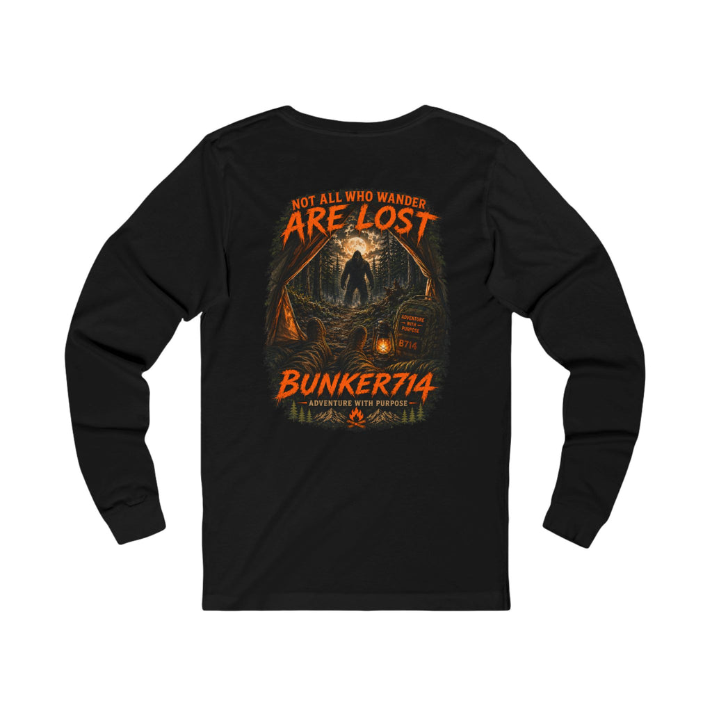 BUNKER714 “Not All Who Wander Are Lost” Bigfoot Camping Long Sleeve T-Shirt