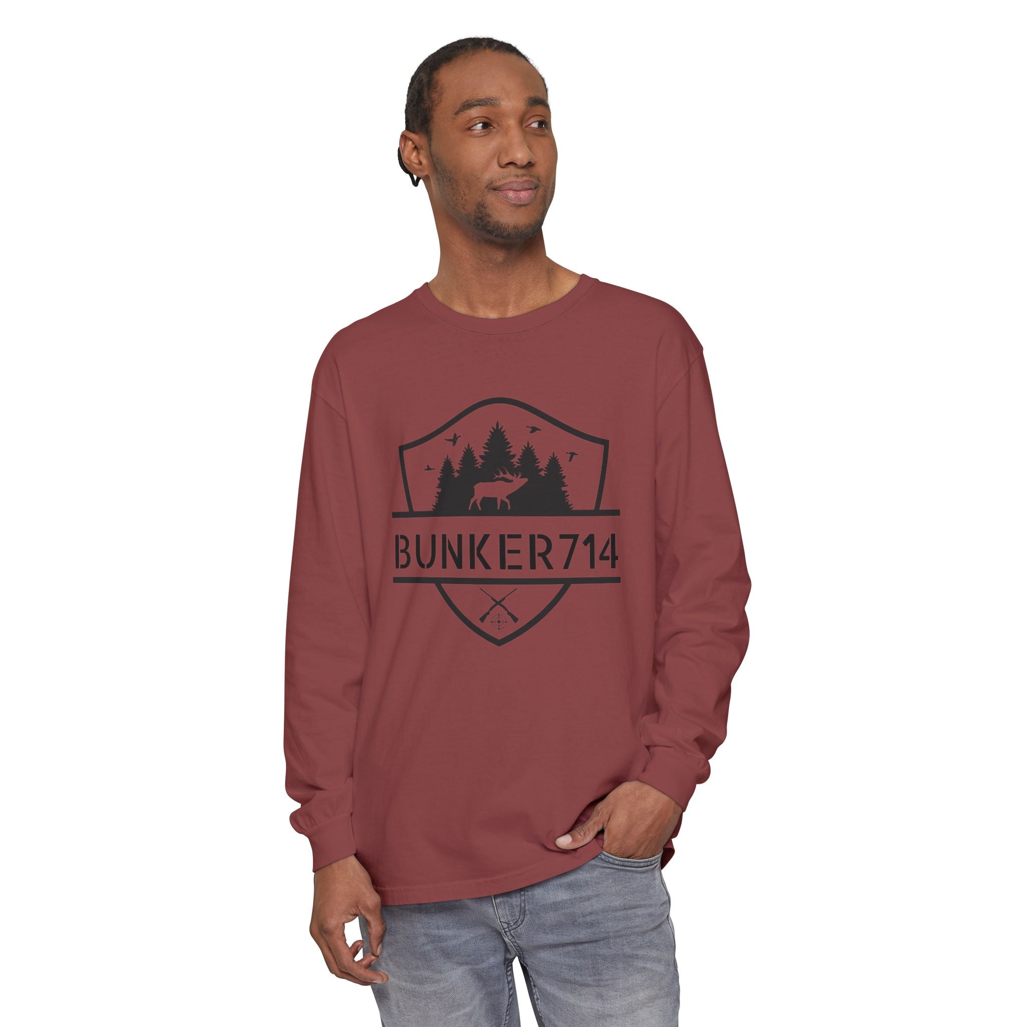 Bunker714 Shield Long-Sleeve Tee — Outdoor Logo Shirt