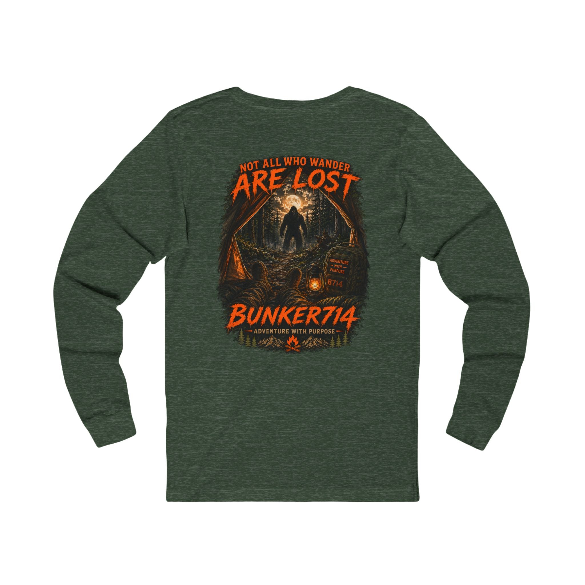 BUNKER714 “Not All Who Wander Are Lost” Bigfoot Camping Long Sleeve T-Shirt