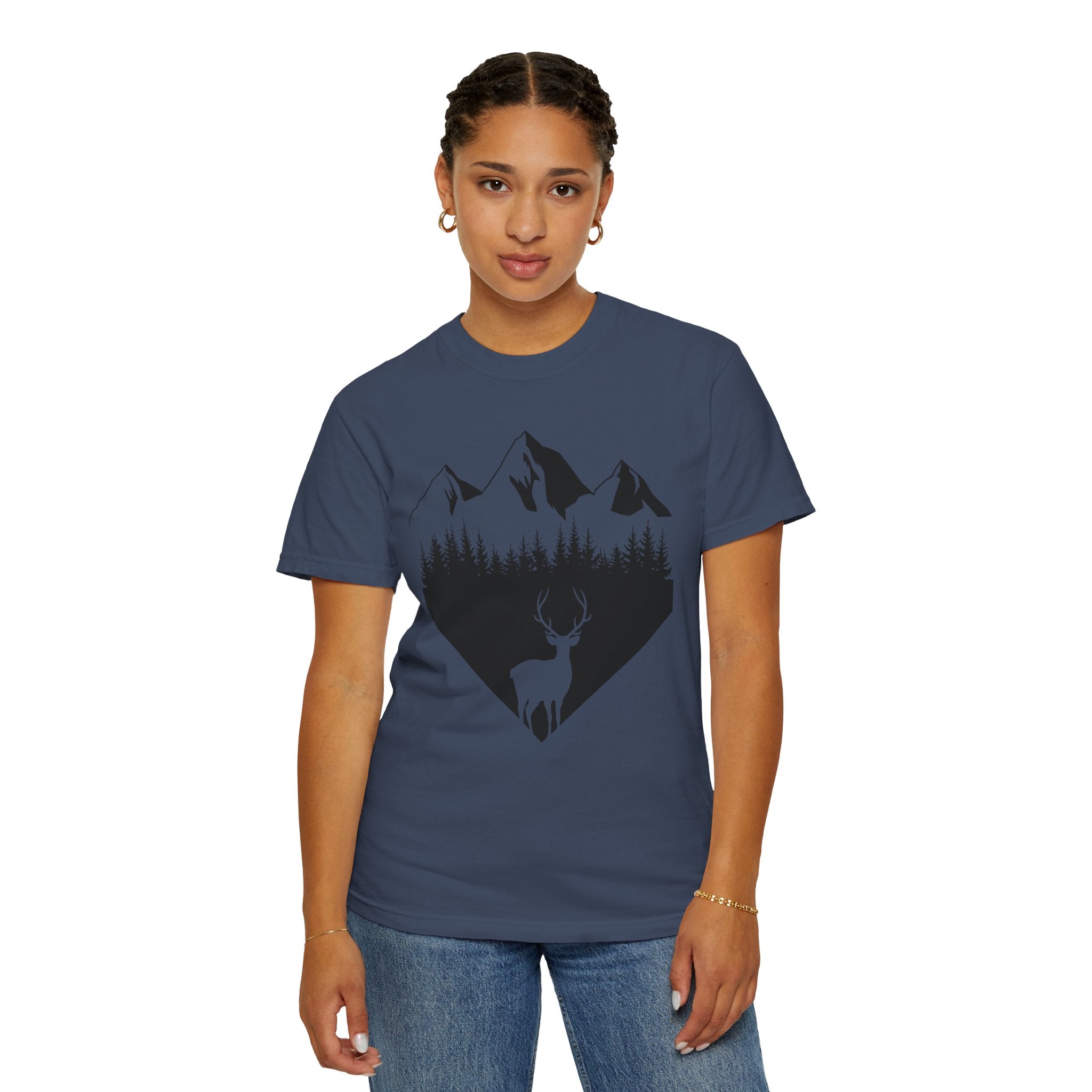 Mountain Forest Deer T-Shirt — Outdoor Nature Graphic Tee
