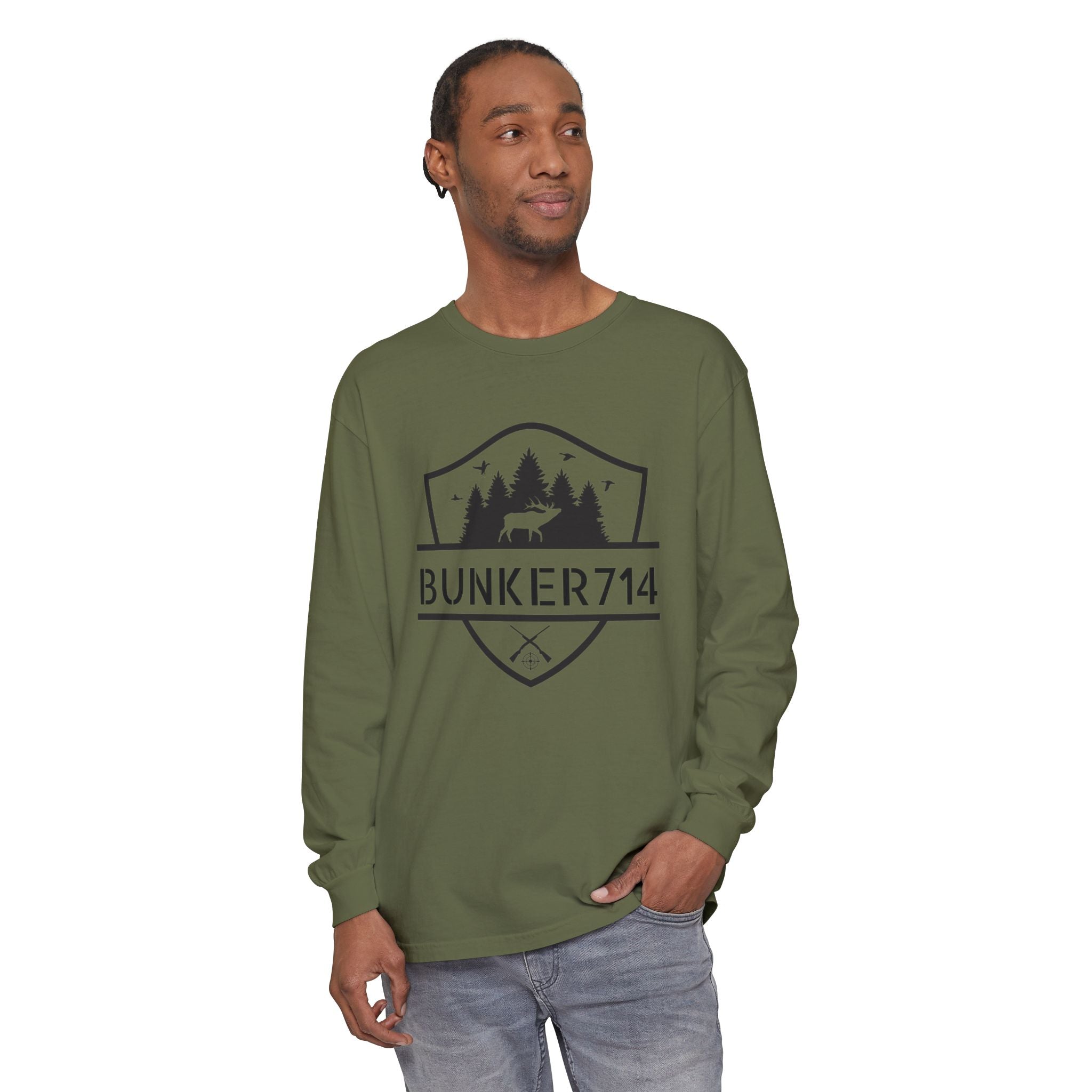 Bunker714 Shield Long-Sleeve Tee — Outdoor Logo Shirt